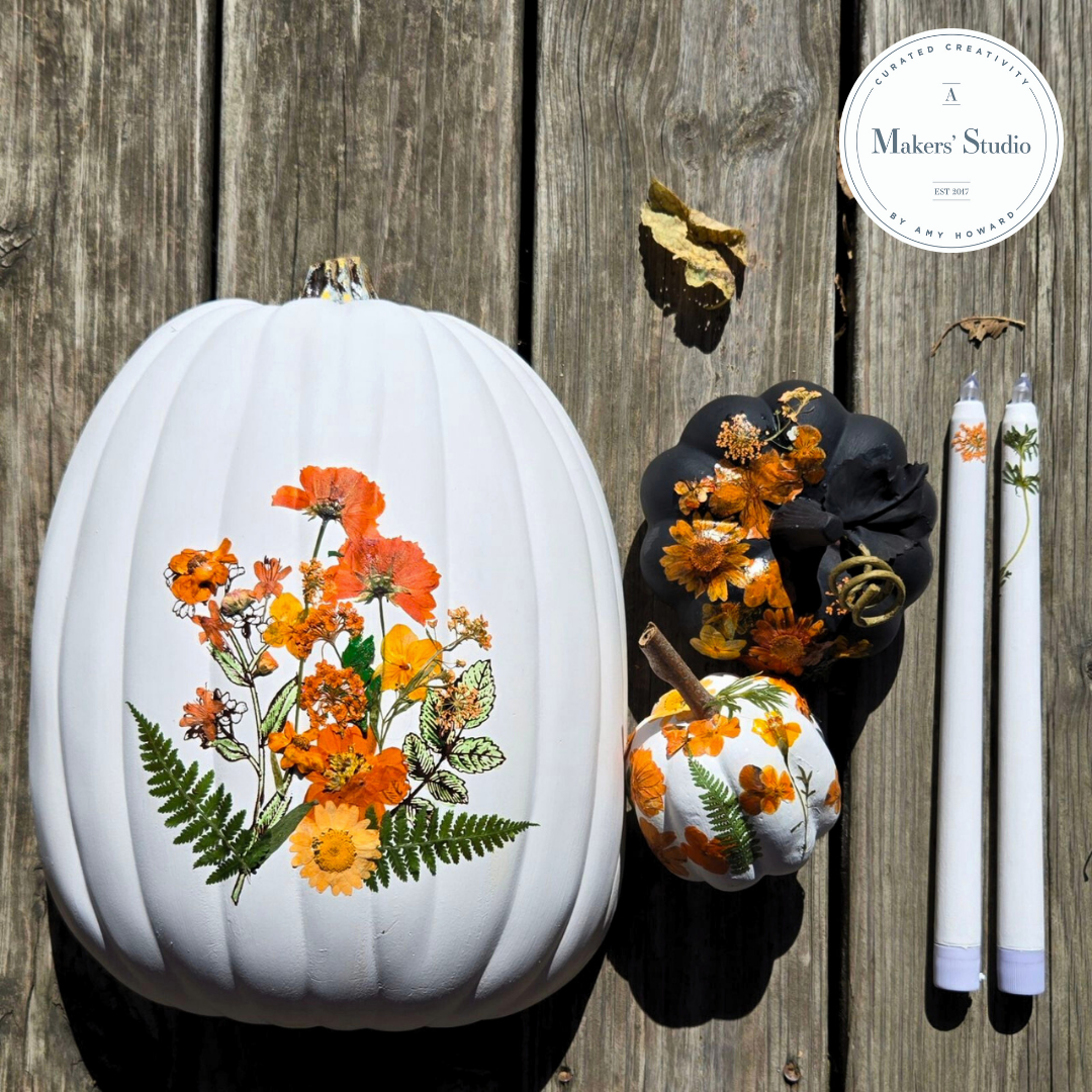 Decorating Pumpkins with Stencils & Dried Flowers